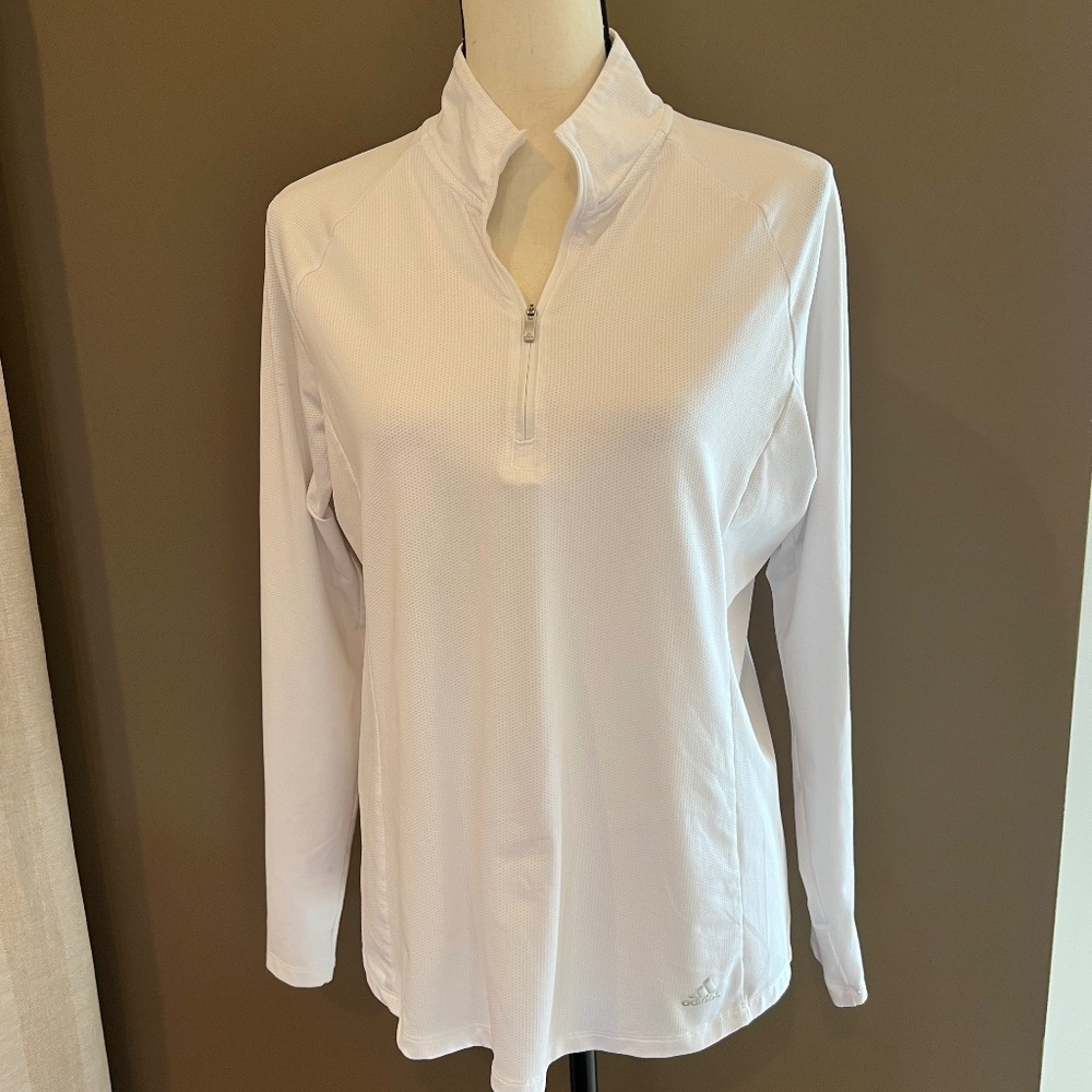 Adidas Women's White Long Sleeve Golf 1/4 zip, Size Large